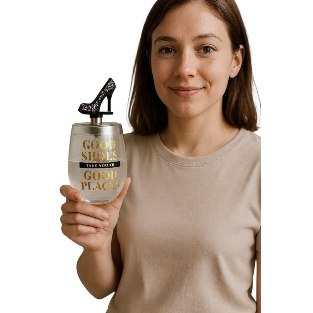 16 oz Stemless Wine Glass Glitter Heel Shoe Stopper Good Shoes Wild Eye